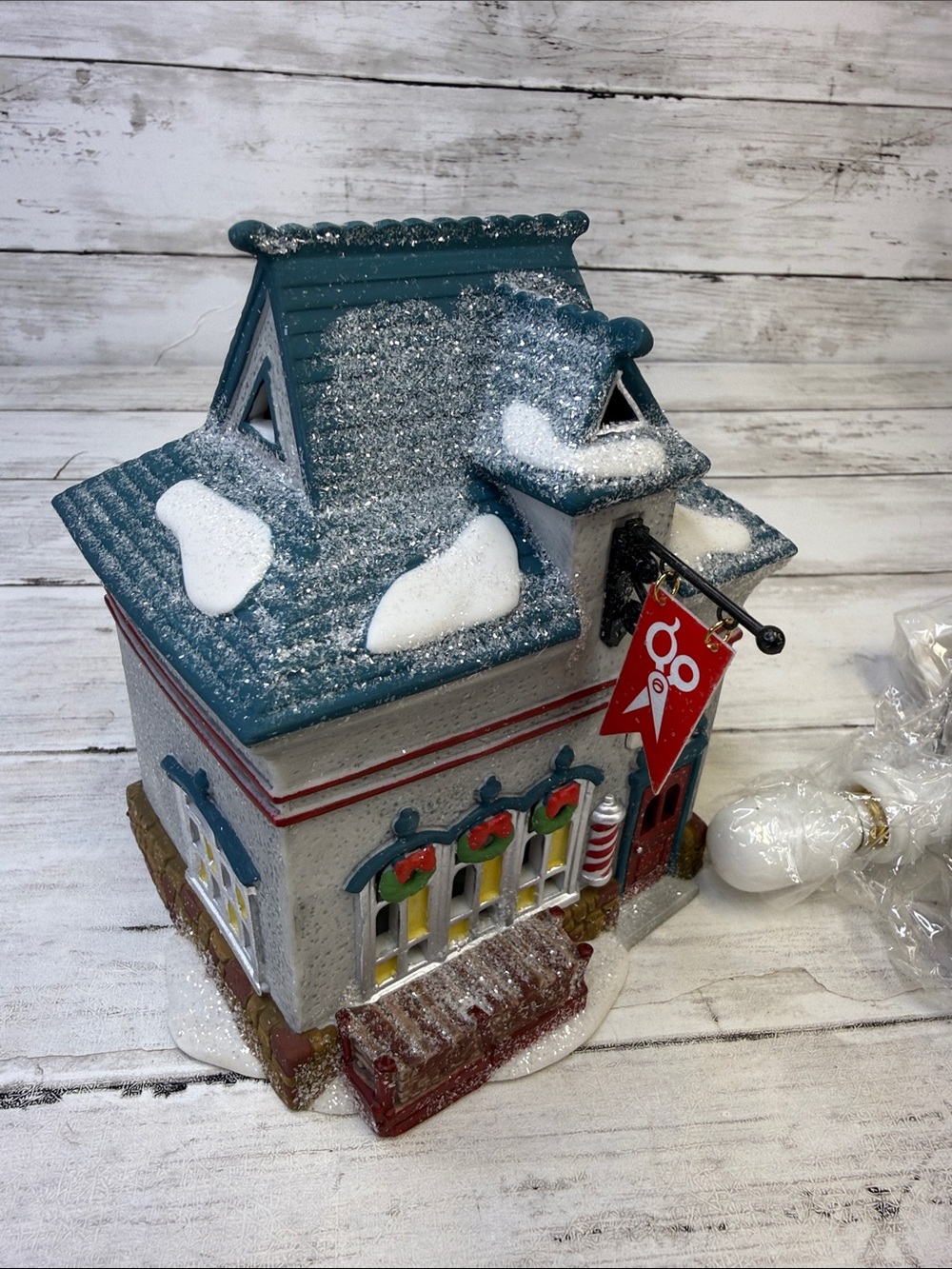 Dept. 56 North Pole Series “Beard Barber Shop” - #56340 no box includes flag